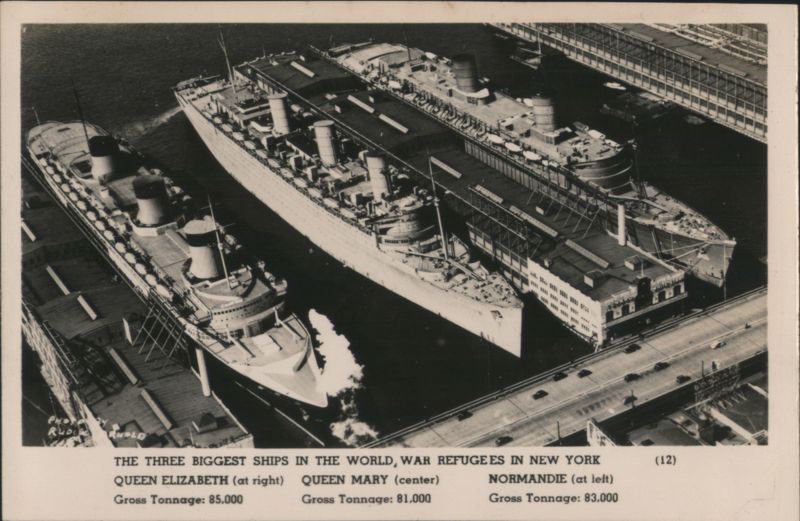 Queen Elizabeth, Queen Mary, and Normandie in New York