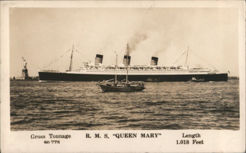 R.M.S. Queen Mary with Statue of Liberty New York Cruise Ships