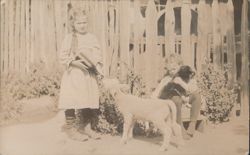 Girl Feeding Lamb from Bottle with Dog Postcard