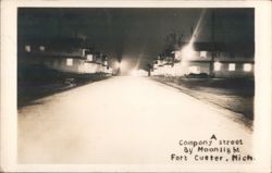 A Company Street by Moonlight, Fort Custer, Michigan Postcard