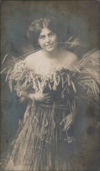 Woman Holding Sheaves of Wheat Beacon Lighting Co. Postcard