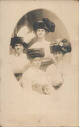 Group Portrait of Four Women in Decorative Hats Postcard