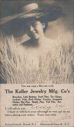 Keller Jewelry Mfg. Co. Advertising Woman in Wheat Postcard