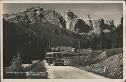 Bus on Strada delle Dolomiti near Corvara, Sella Group Postcard