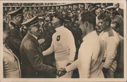 Adolf Hitler Congratulating Shot Put Winners 1936 Olympics Postcard