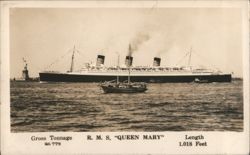 R.M.S. Queen Mary with Statue of Liberty Postcard