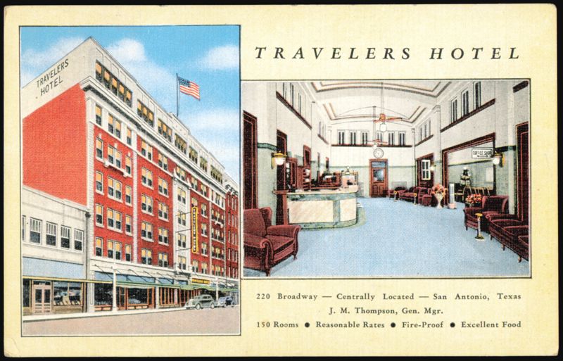 Travelers Hotel Exterior and Lobby Interior San Antonio Texas