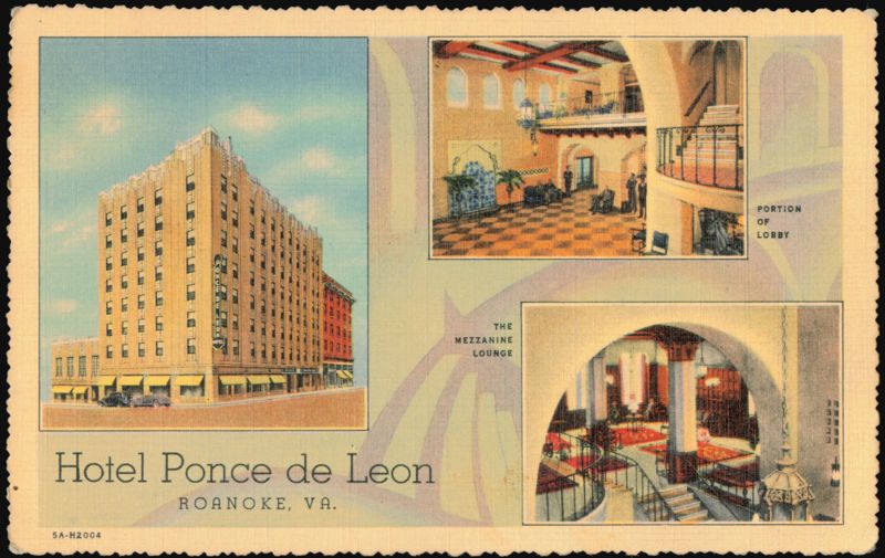 Hotel Ponce de Leon, Lobby and Mezzanine Lounge Roanoke Virginia