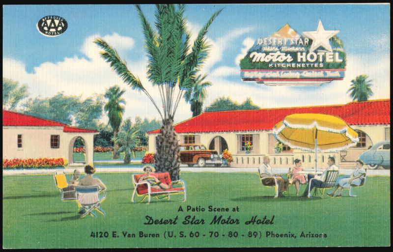 Desert Star Motor Hotel Patio Scene, Phoenix, Arizona