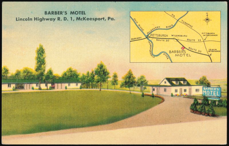 Barber's Motel, Lincoln Highway, AAA Approved McKeesport Pennsylvania