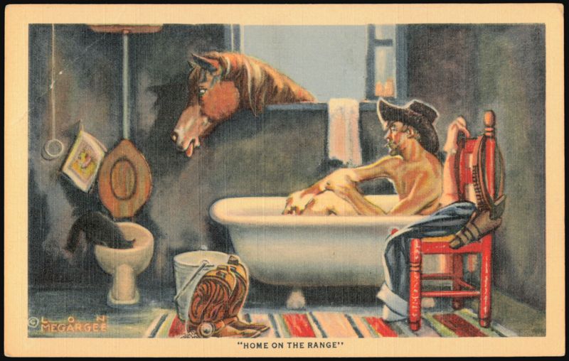 Home on the Range Cowboy in Bathtub by Lon Megargee