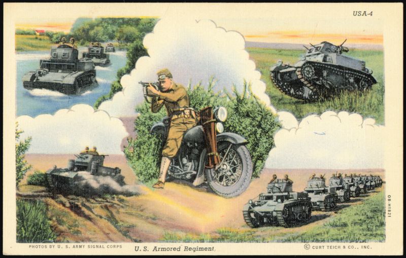 U.S. Armored Regiment Military Tanks and Motorcycle