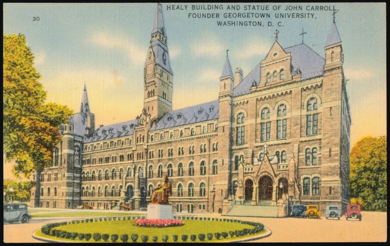 Healy Building and Statue of John Carroll, Georgetown Washington District of Columbia