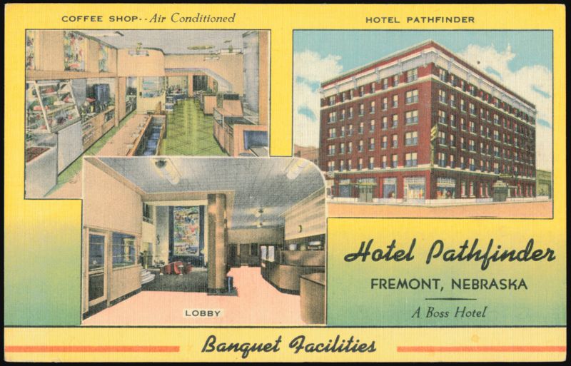 Hotel Pathfinder, Coffee Shop and Lobby, Fremont, Nebraska