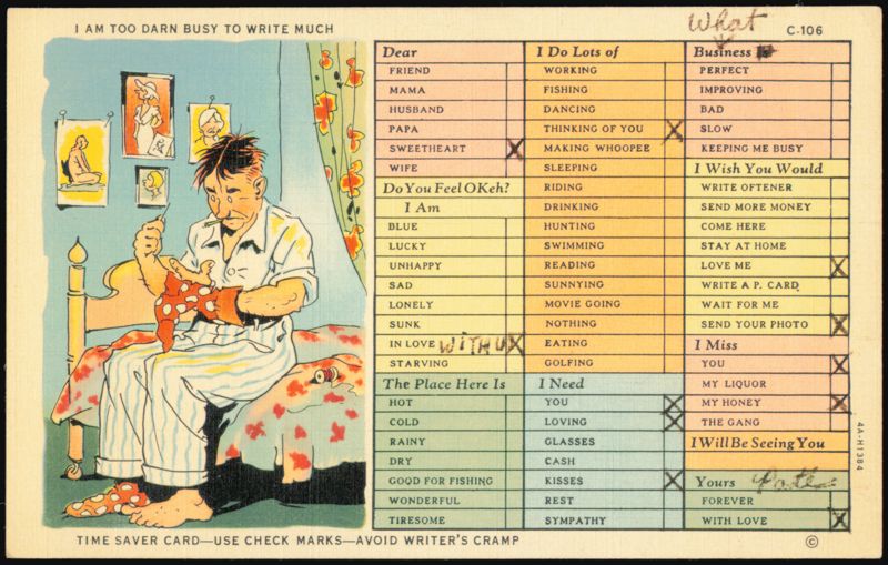 I Am Too Darn Busy to Write Much Humorous Check-List Card Elephant Butte New Mexico