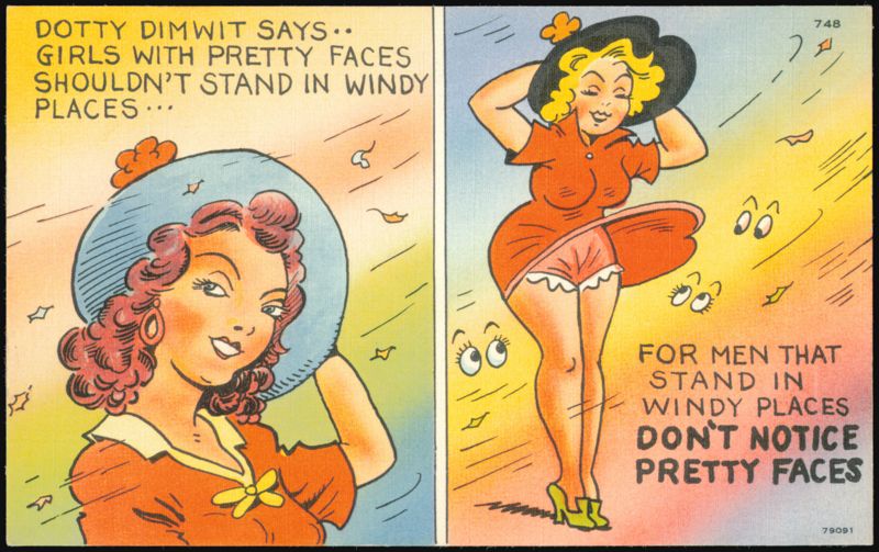 Dotty Dimwit Humorous Cartoon Windy Day Illustration