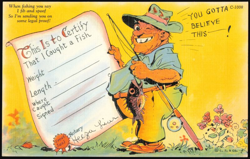 Heeza Liar Fishing Certificate Humorous Cartoon Ray Walters