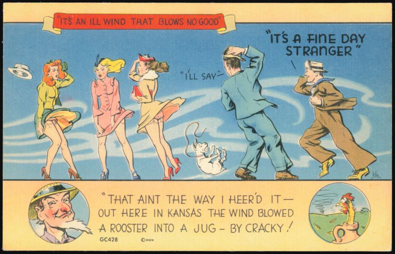 Humorous Kansas Wind Cartoon Illustration