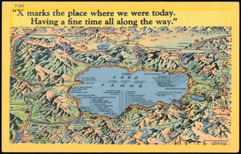 Lake Tahoe Map with Scenic Landmarks and Resorts California