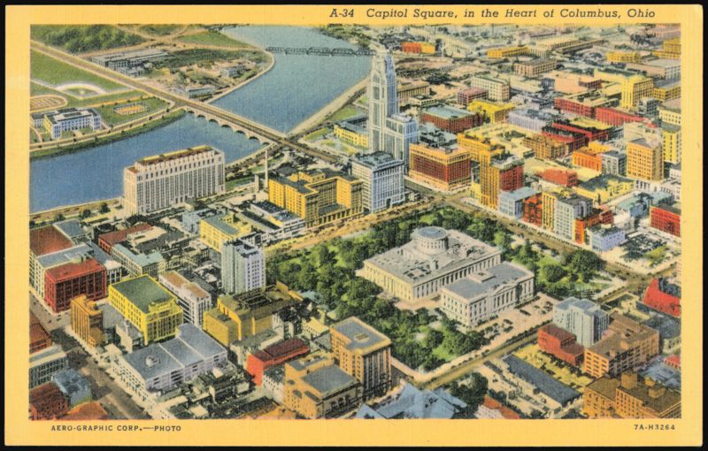 Capitol Square and State Capitol Building Aerial View Columbus Ohio
