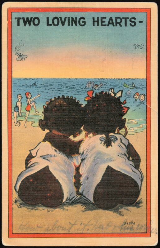 Two Loving Hearts Children at the Beach Illustration