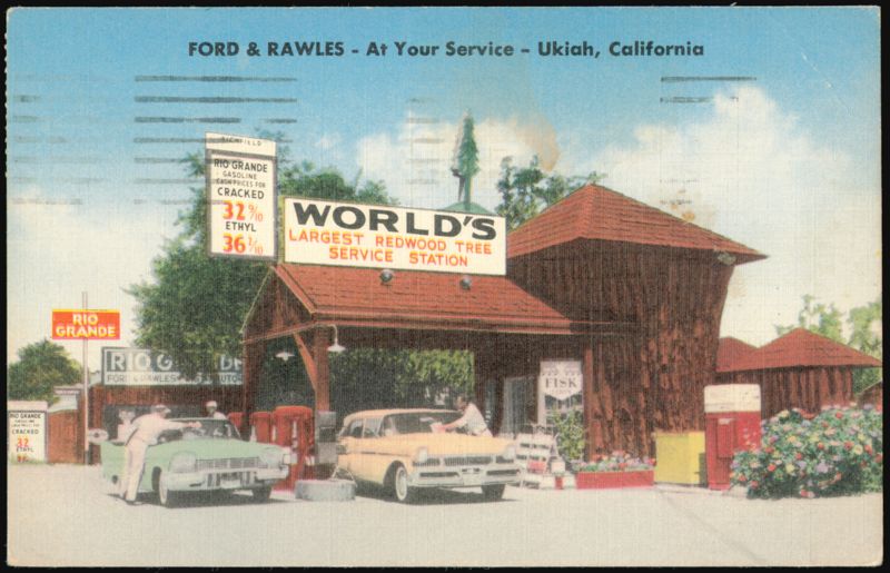 World's Largest Redwood Tree Service Station, Ukiah California