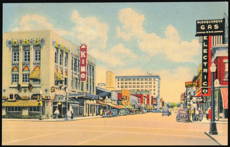 Central Avenue Looking East, KiMo Theatre and Kress Store Albuquerque New Mexico