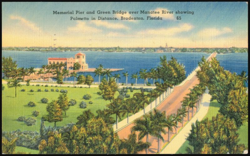 Memorial Pier and Green Bridge over Manatee River Bradenton Florida