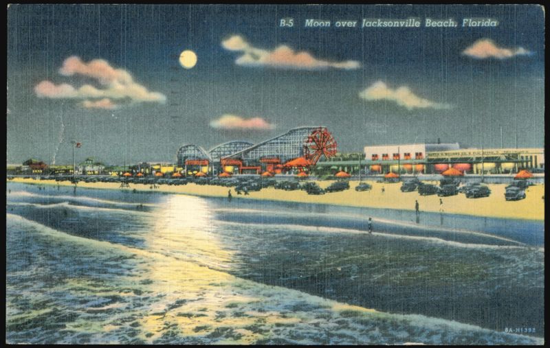 Moon over Jacksonville Beach, Florida Amusement Park