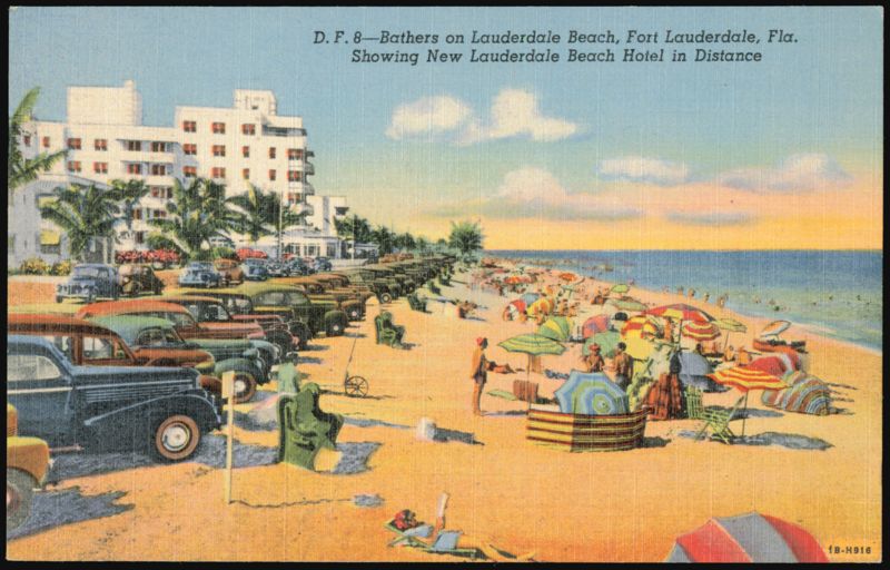 Bathers on Lauderdale Beach and New Lauderdale Beach Hotel Fort Lauderdale Florida