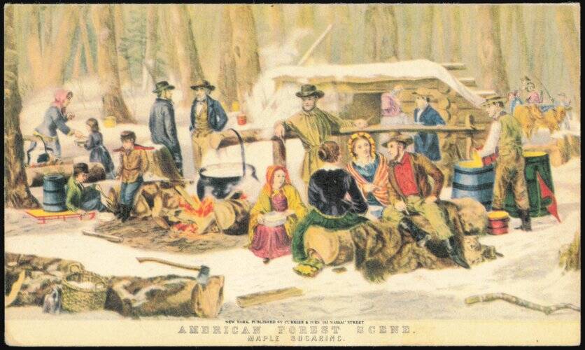 American Forest Scene Maple Sugaring Currier & Ives Print