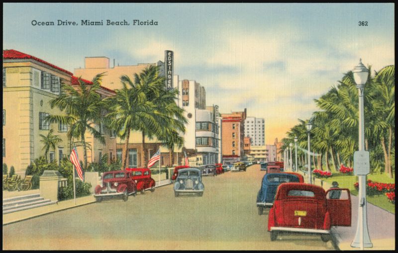 Ocean Drive, Lummus Park and Ocean Front Hotels Miami Beach Florida