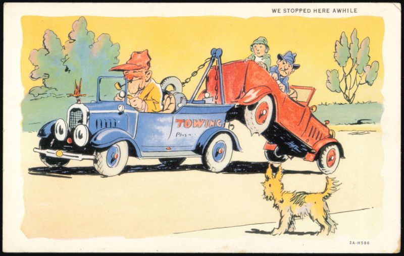 We Stopped Here Awhile Towing Cartoon Illustration