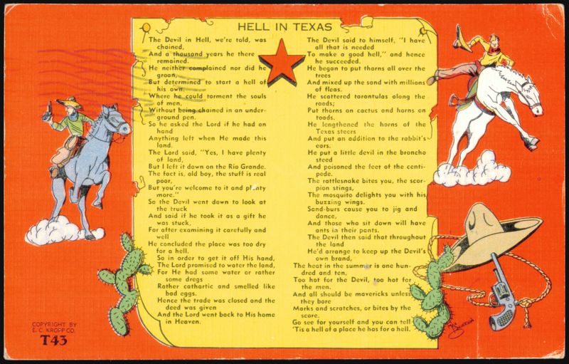 Hell in Texas Poem with Cowboy Illustrations