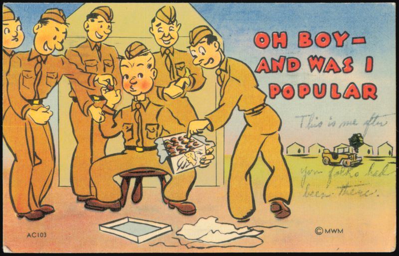 Oh Boy - And Was I Popular, WWII Army Humor Cartoon