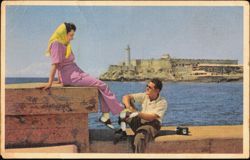 Couple at Morro Castle, Havana, Cuba Postcard