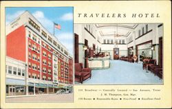 Travelers Hotel Exterior and Lobby Interior Postcard