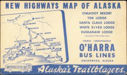 New Highways Map of Alaska, O'Harra Bus Lines Postcard