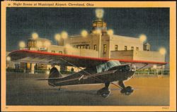 Night Scene at Municipal Airport, Cleveland, Ohio Postcard