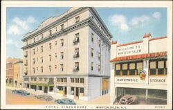 Hotel Zinzendorf and Automobile Storage, Winston-Salem Postcard