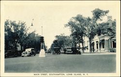 Main Street Scene with Traffic Light, Southampton, NY Postcard