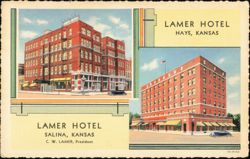 Lamer Hotel, Salina and Hays, Kansas Postcard