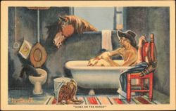 Home on the Range Cowboy in Bathtub by Lon Megargee Postcard