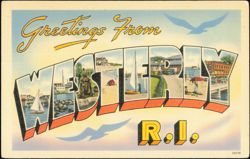 Greetings From Westerly, Rhode Island Large Letter View Postcard