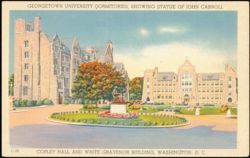 Georgetown University Dormitories and John Carroll Statue Postcard