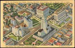 Los Angeles Civic Center, City Hall and Government Buildings Postcard