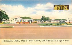 Broadview Motel, 6148 El Cajon Blvd, U.S. 80 Postcard