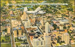 Miami Business District Aerial View with Clipper Ship Postcard