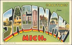 Greetings from Saginaw, Michigan Large Letter View Postcard