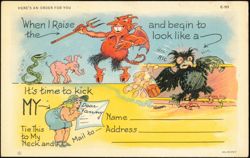 Humorous Devil and Bird Cartoon, Here's an Order for You Postcard